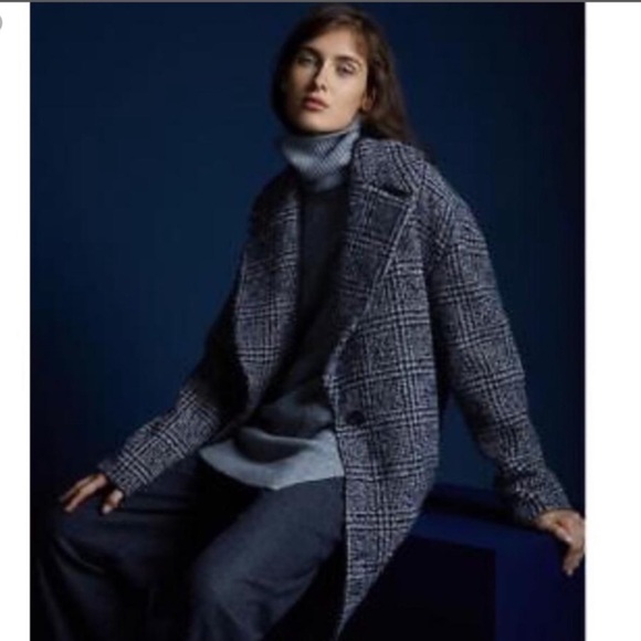 Theory Easy Town Navy Multi Plaid Wool Coat Jacket - Picture 2 of 15